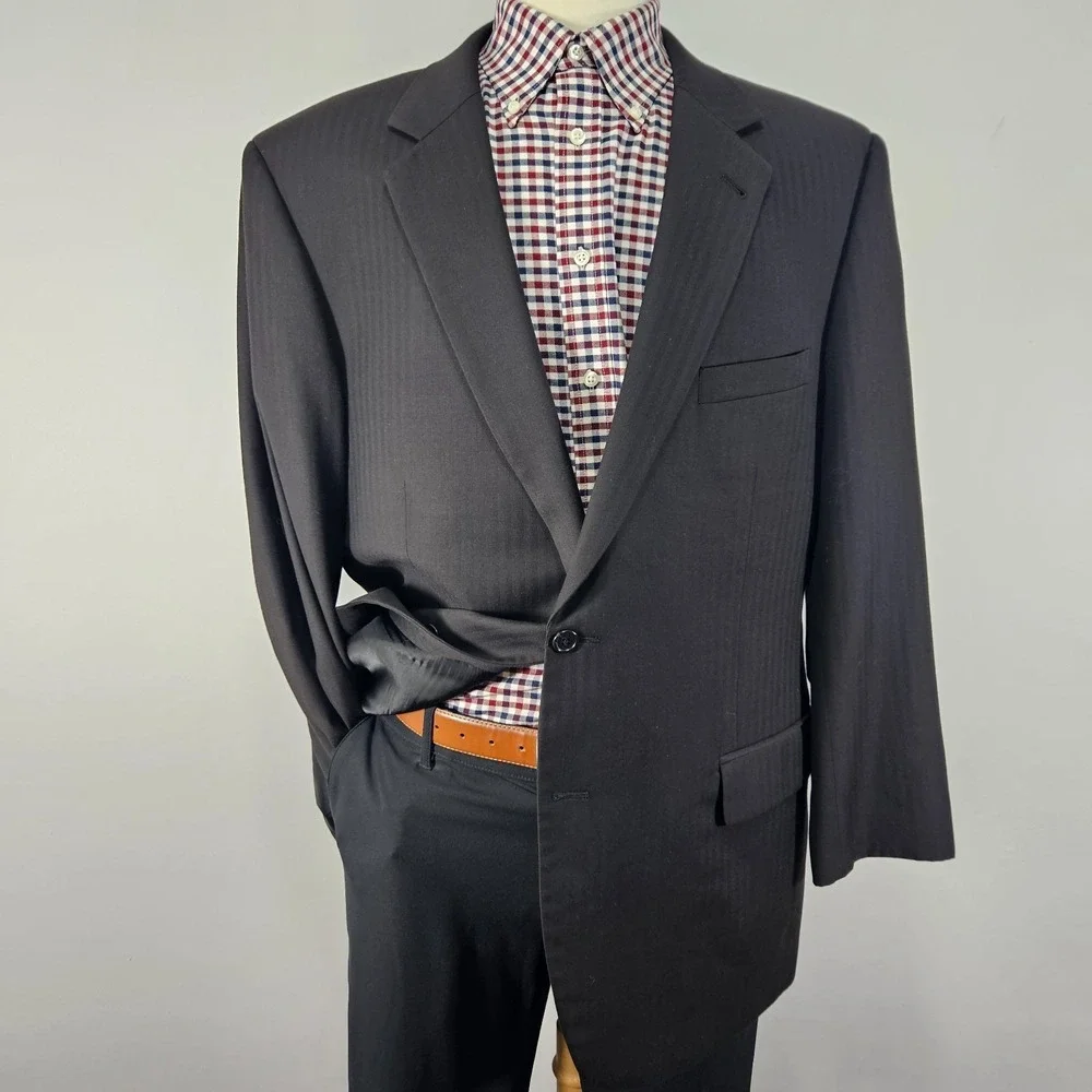 JOS A BANK Signature Men's Sport Coat Blazer Two Button BLK Herringbone Wool 46R